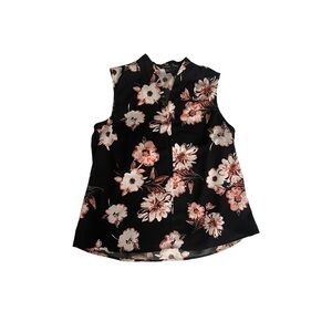 Lord & Taylor Black and Pink Floral Blouse